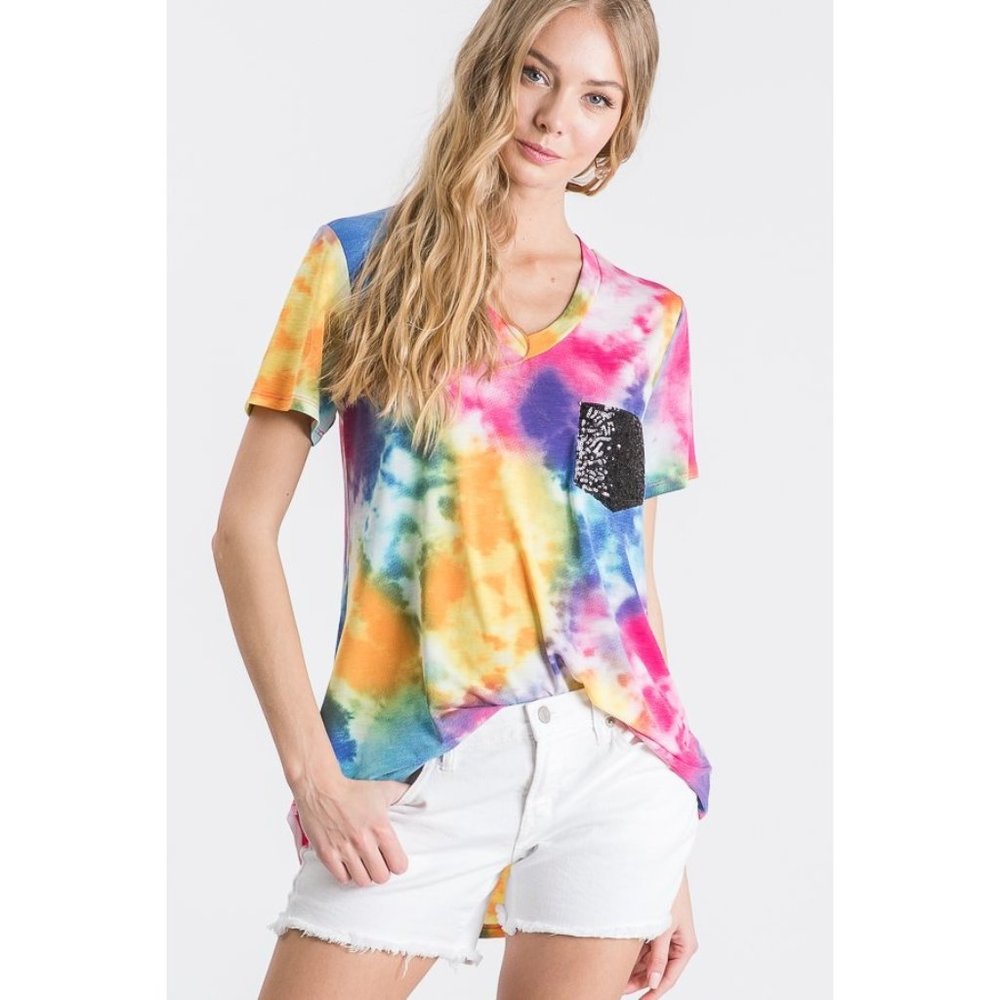 Heimish  Tie Dye Sequin Top, Yellow